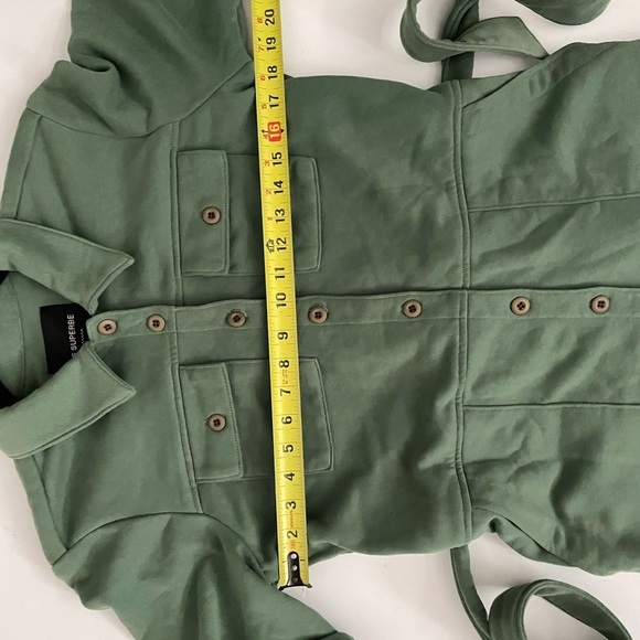LE SUPERBE Green Short Sleeve Belted romper cargo pockets cotton terry 4 - Picture 2 of 10